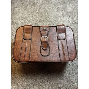 Vintage Leather Brown Buckled Suitcase Luggage Medium Size‎